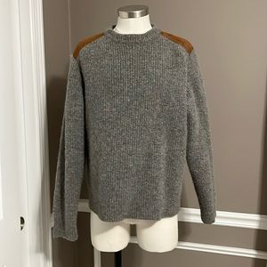 Suede shoulder patched Shetland wool sweater